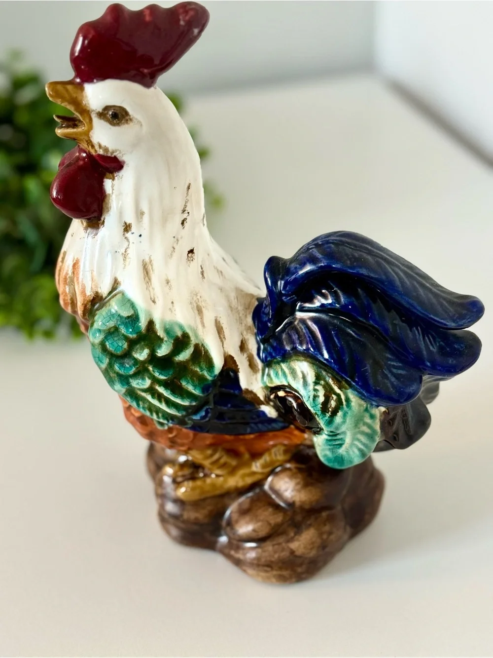 Large Vintage Artisan French Farmhouse Pottery Rooster Decor